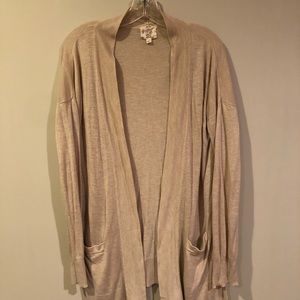 Tan / mushroom colored long open front cardigan
